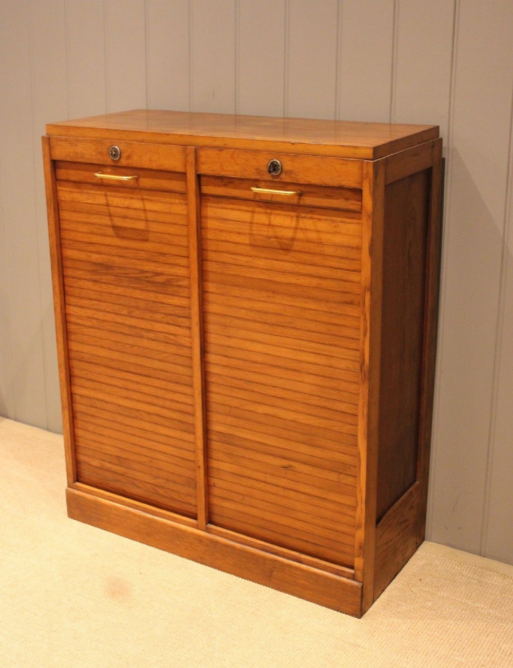 French Oak Double Tambour Front Filing Cabinet