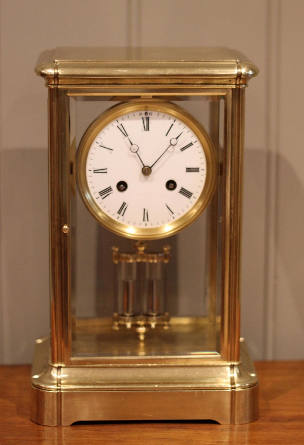 French Bell Striking Four Glass Mantel Clock
