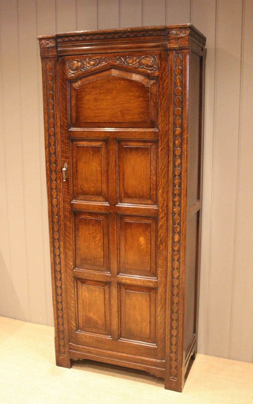 Solid Oak Carved Hall Cupboard