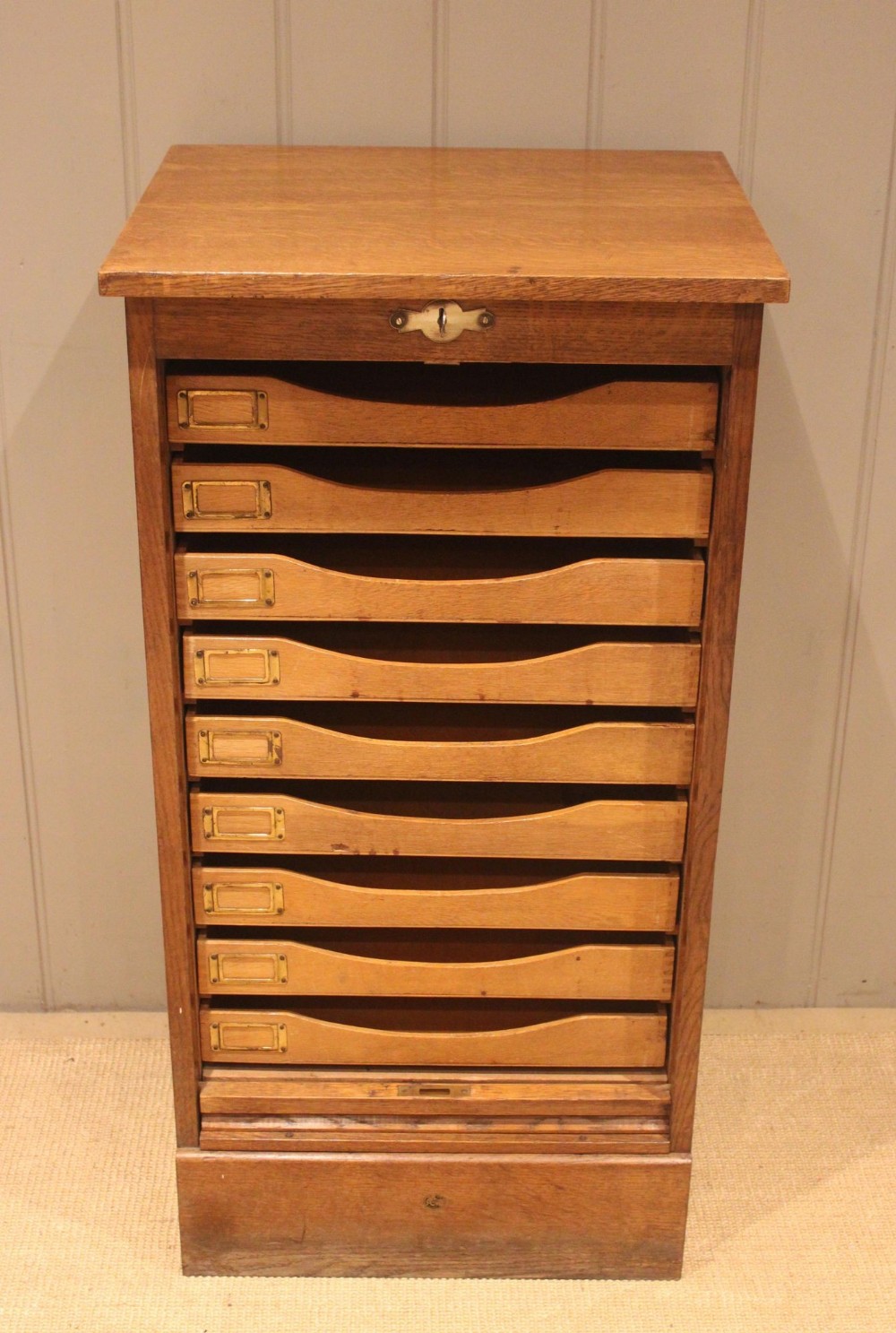 Single Oak Tambour Front Filing Cabinet
