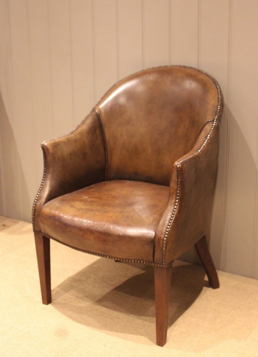 Mahogany Framed Leather Tub Chair