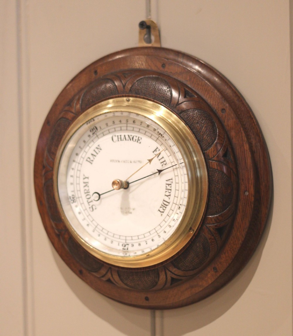 Circular Oak Aneroid Barometer