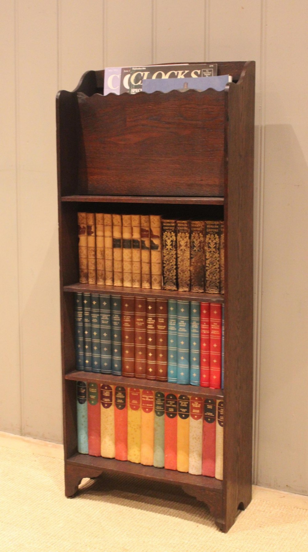 Small Oak Open Bookcase With A Magazine Rack