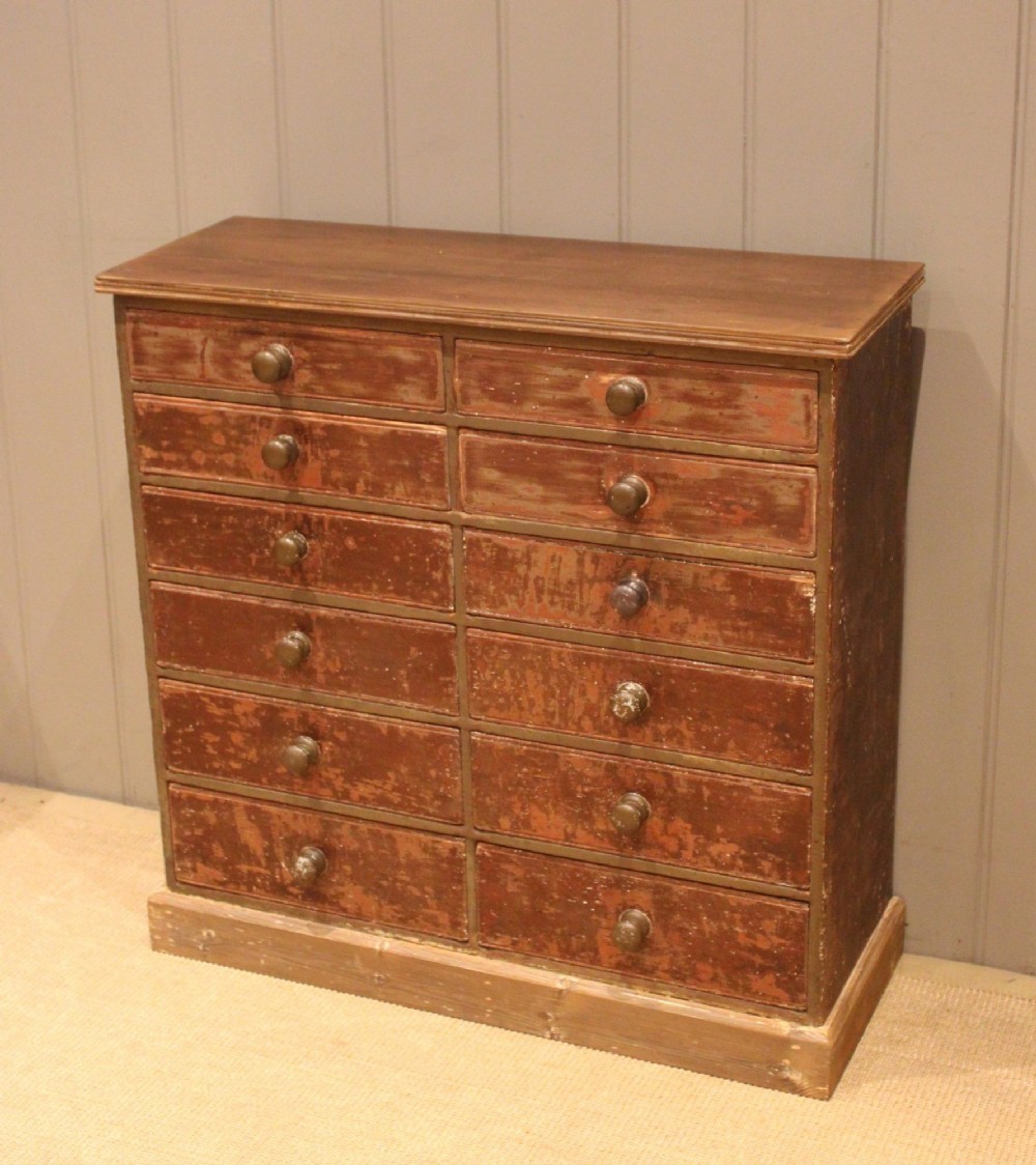 Victorian Rustic Pine Chest Of Twelve Drawers