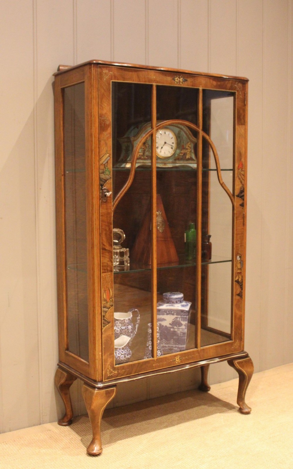 Walnut Chinoiserie Display Cabinet
