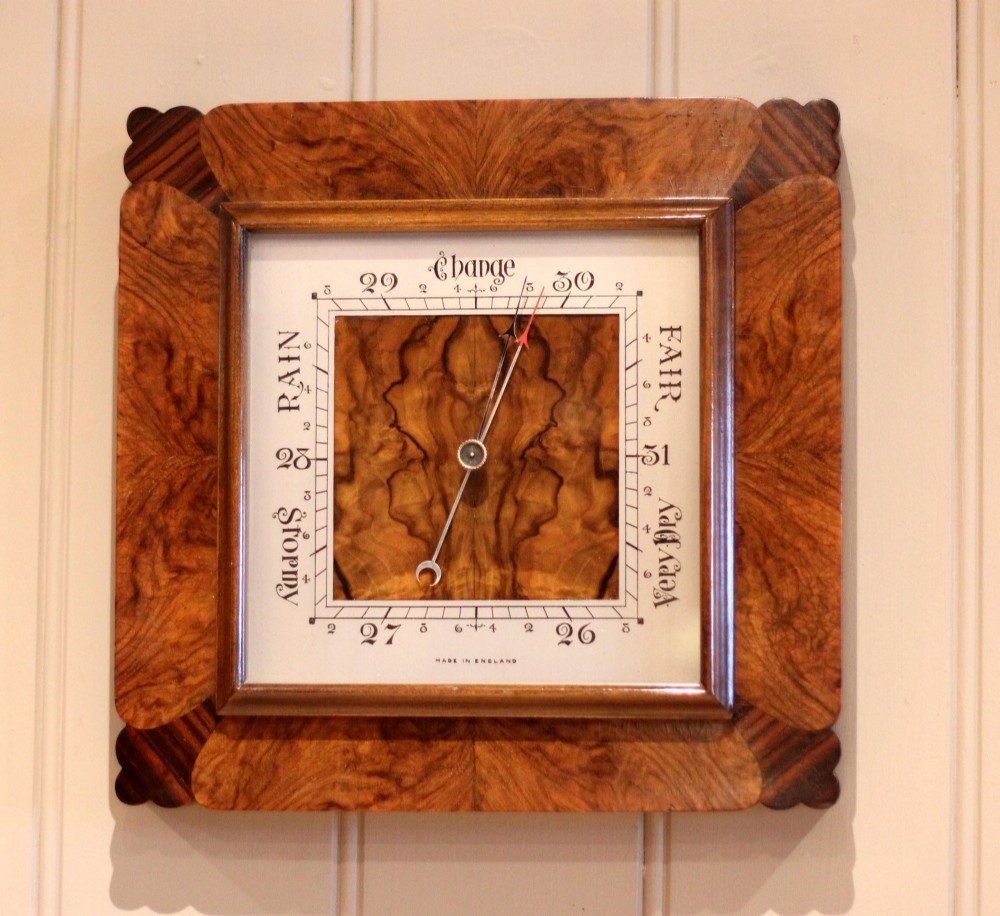 Art Deco Figure Walnut Aneroid Barometer
