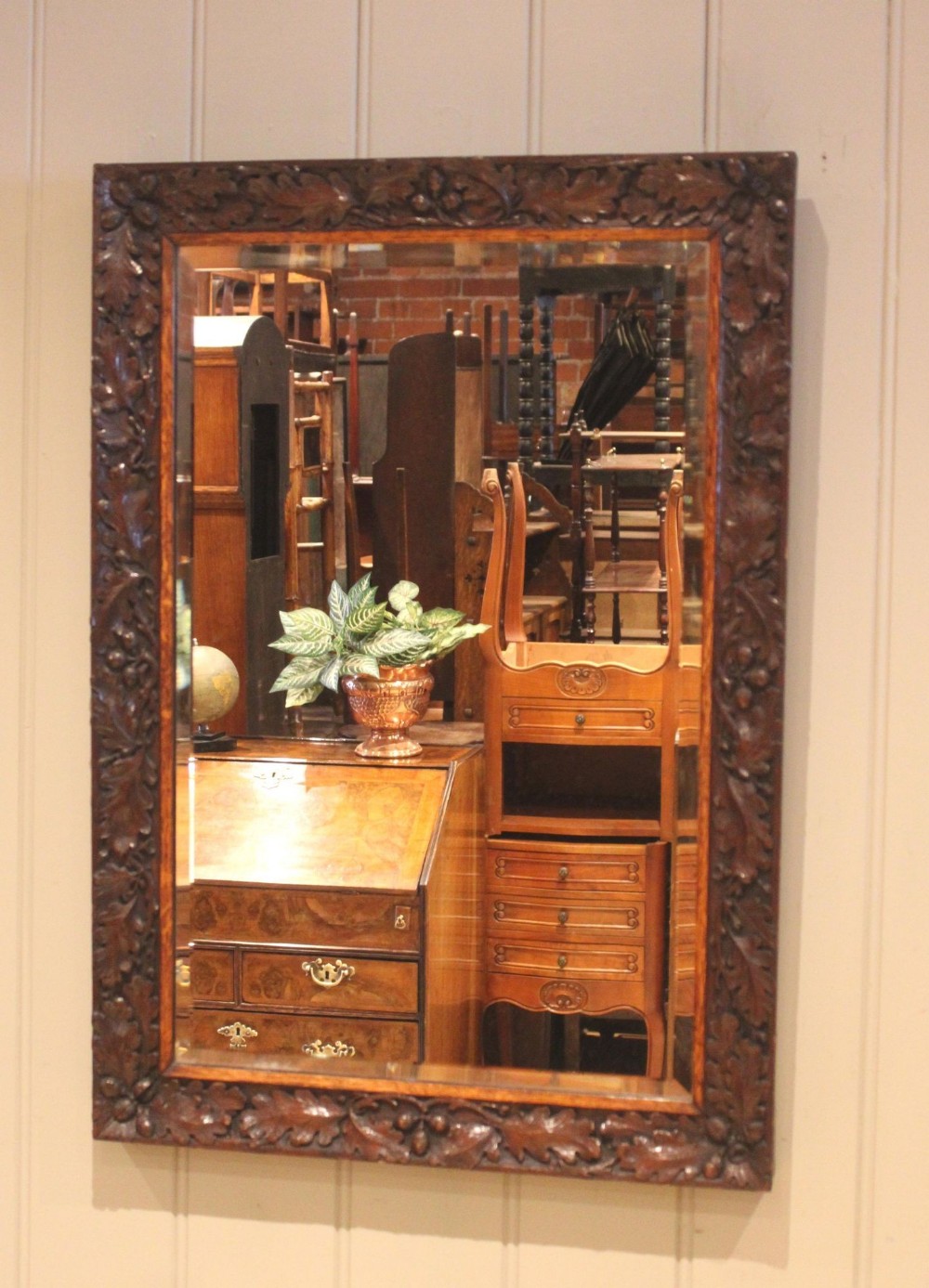 Mid Victorian Carved Oak Wall Mirror