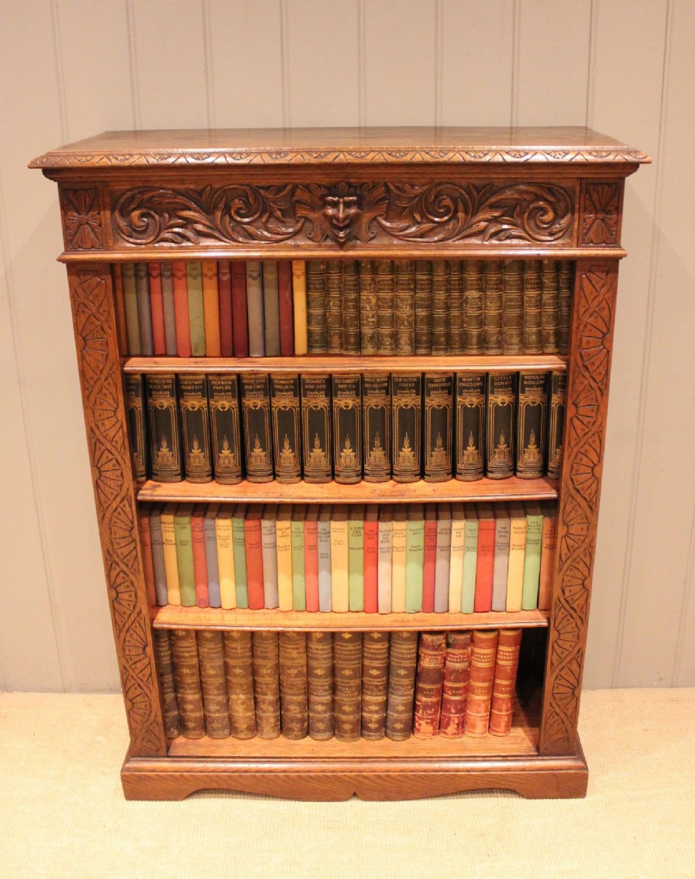 Substantial Carved Oak Green Man Open Bookcase