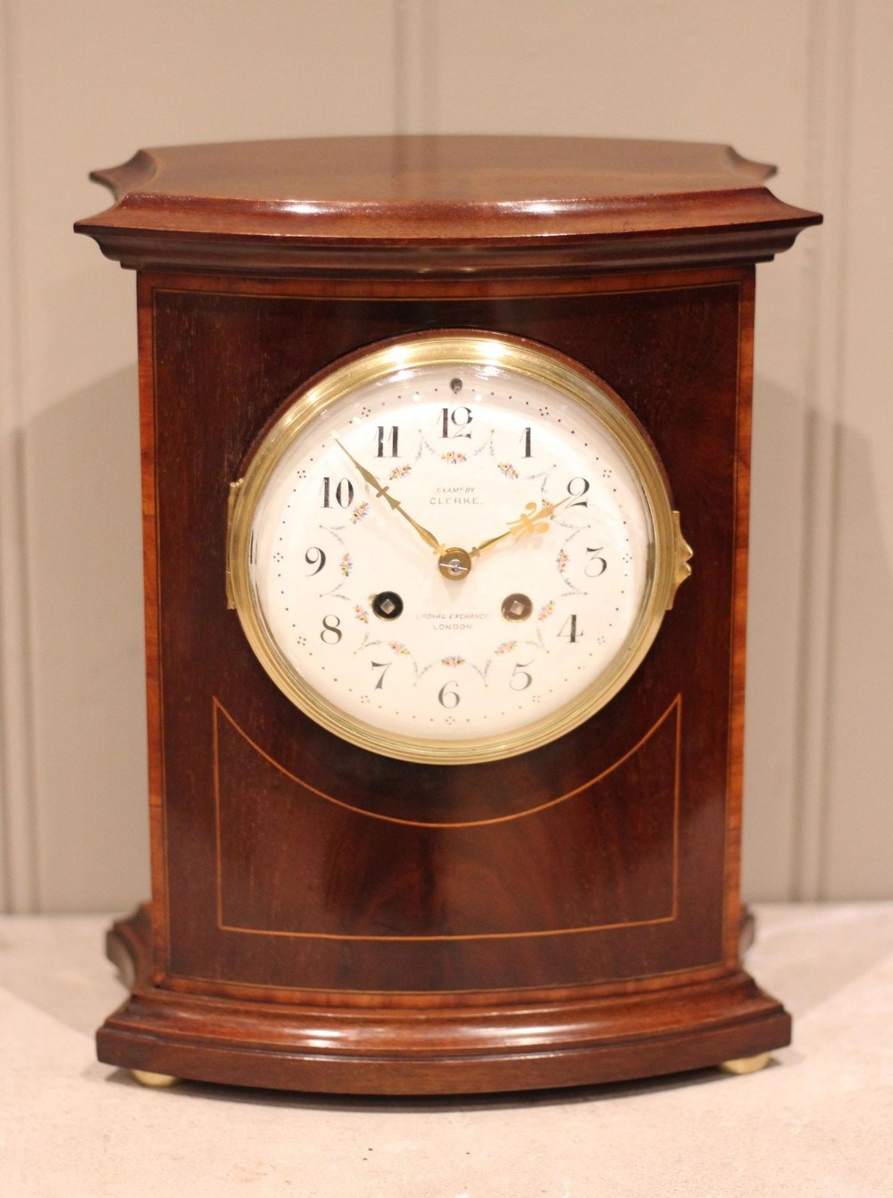 Mahogany & Inlay Bow Front Mantel Clock