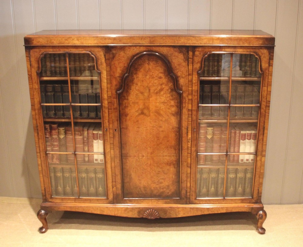 Walnut Queen Anne Style Cabinet Bookcase