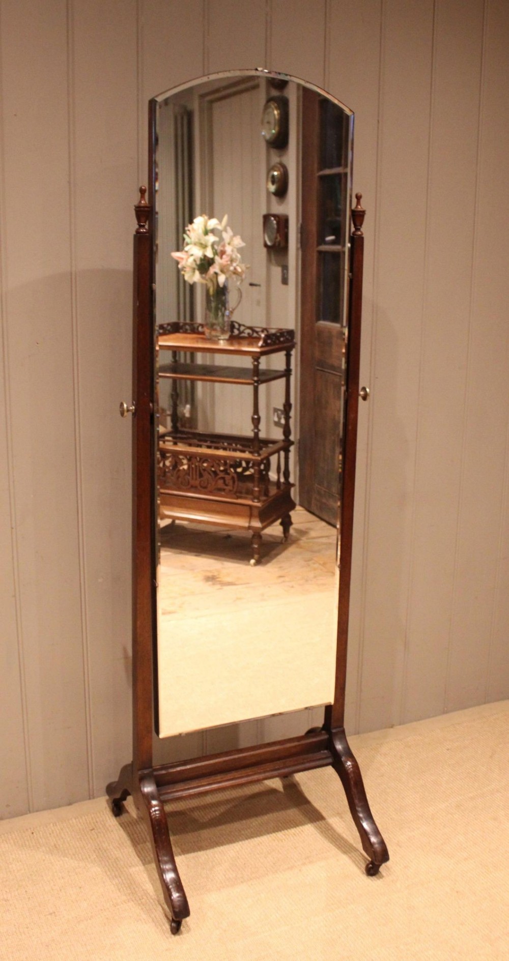 Oak Framed Bevel Edge Cheval Mirror
