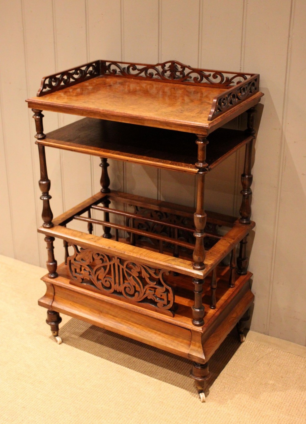 Victorian Walnut Canterbury Whatnot
