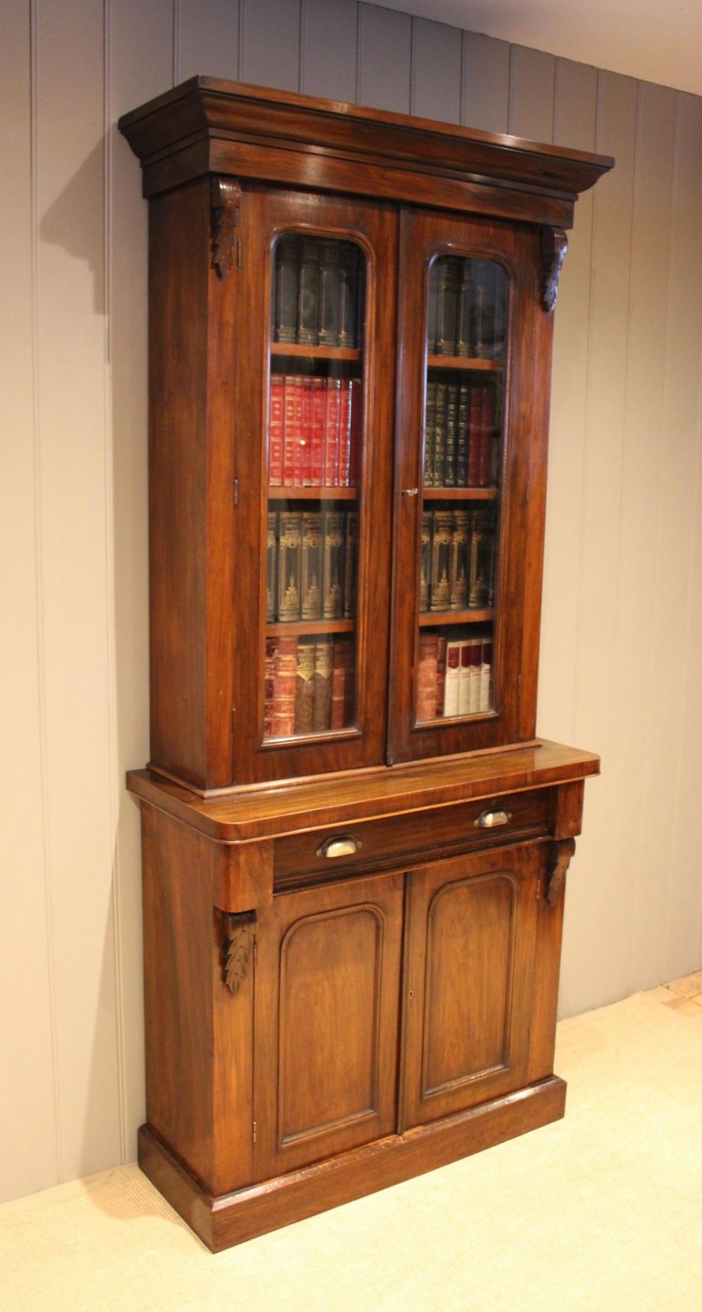 Late Victorian Walnut Cabinet Bookcase