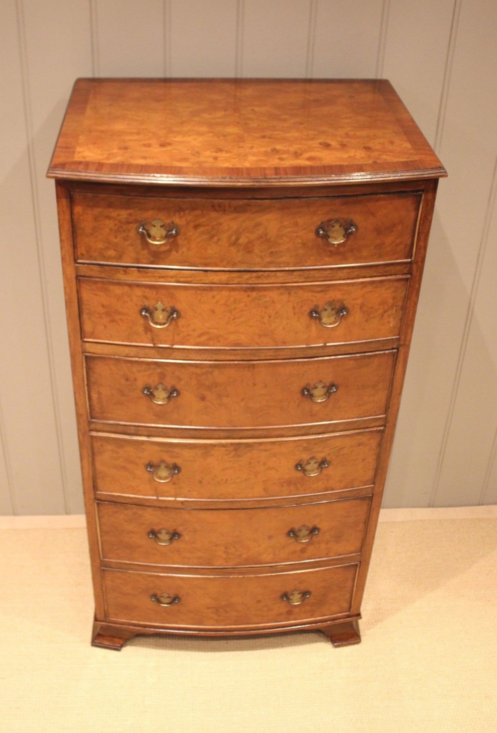 Tall Burr Maple & Walnut Chest Of Drawers