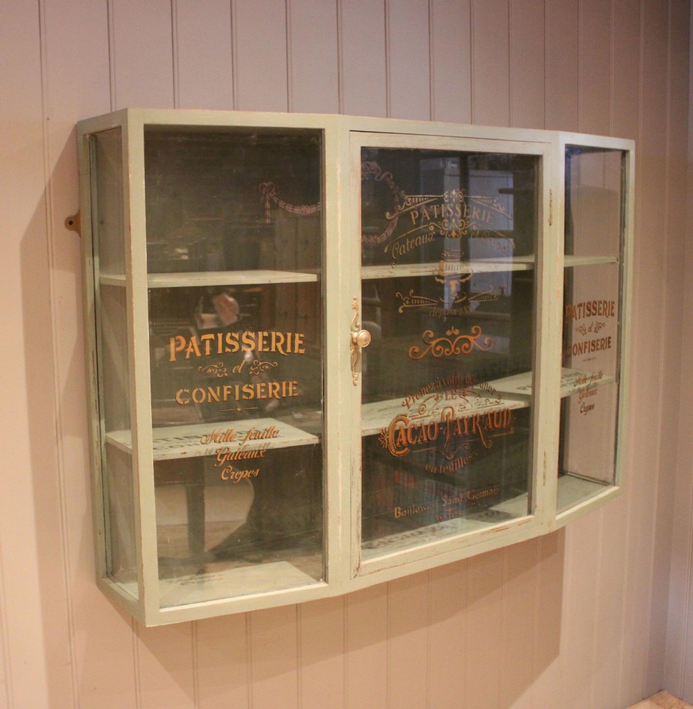 French Painted Sign Written Wall Cabinet