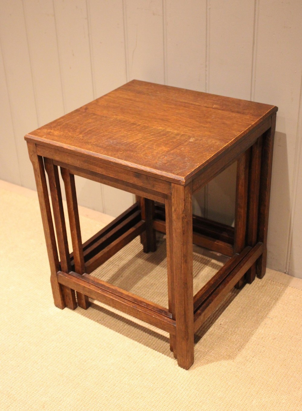 Solid Oak Stacking Nest Of Three Tables