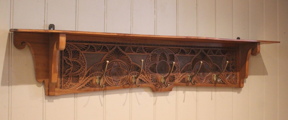 Edwardian Walnut Wall Shelf With Hooks