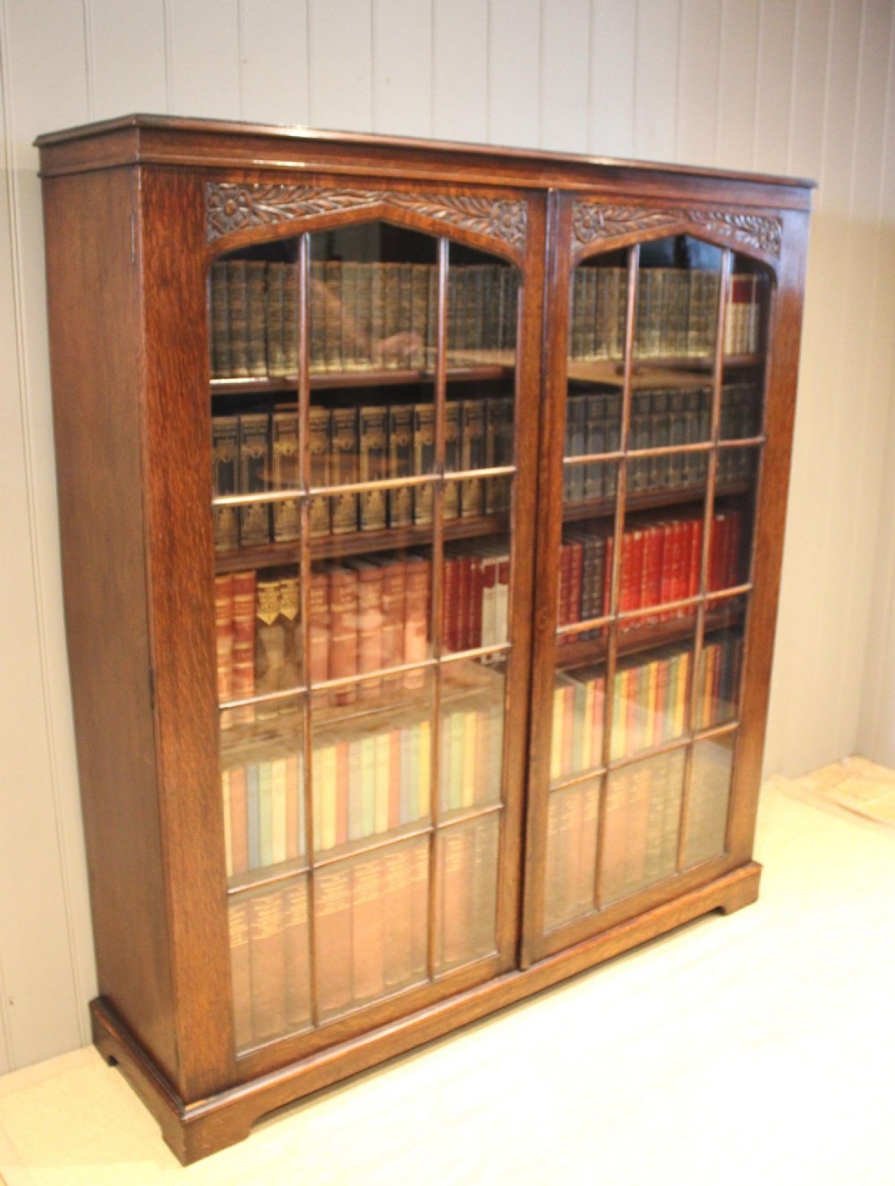 Large Edwardian Solid Oak Two Door Bookcase