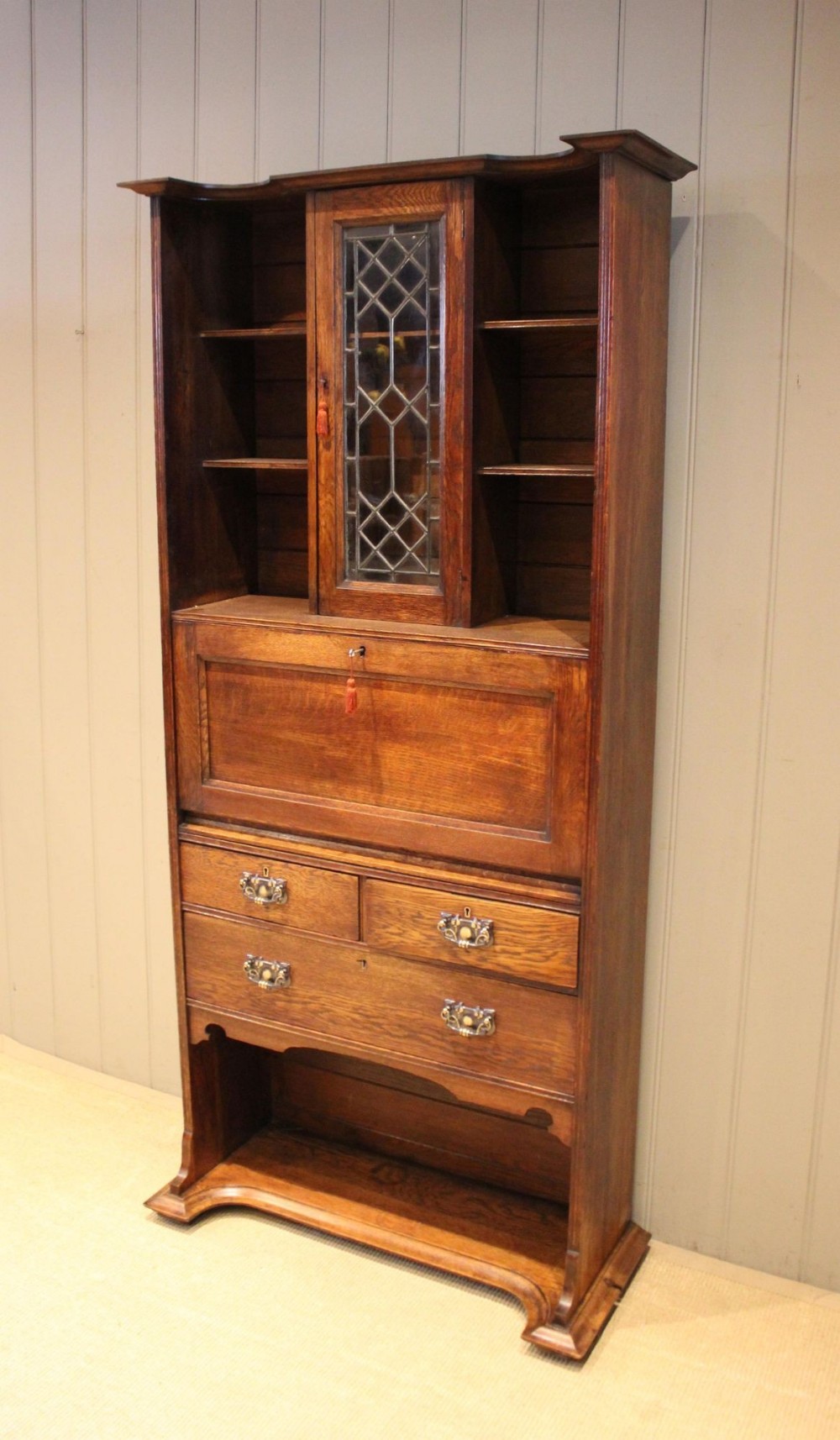 Arts & Crafts Oak Bureau Bookcase