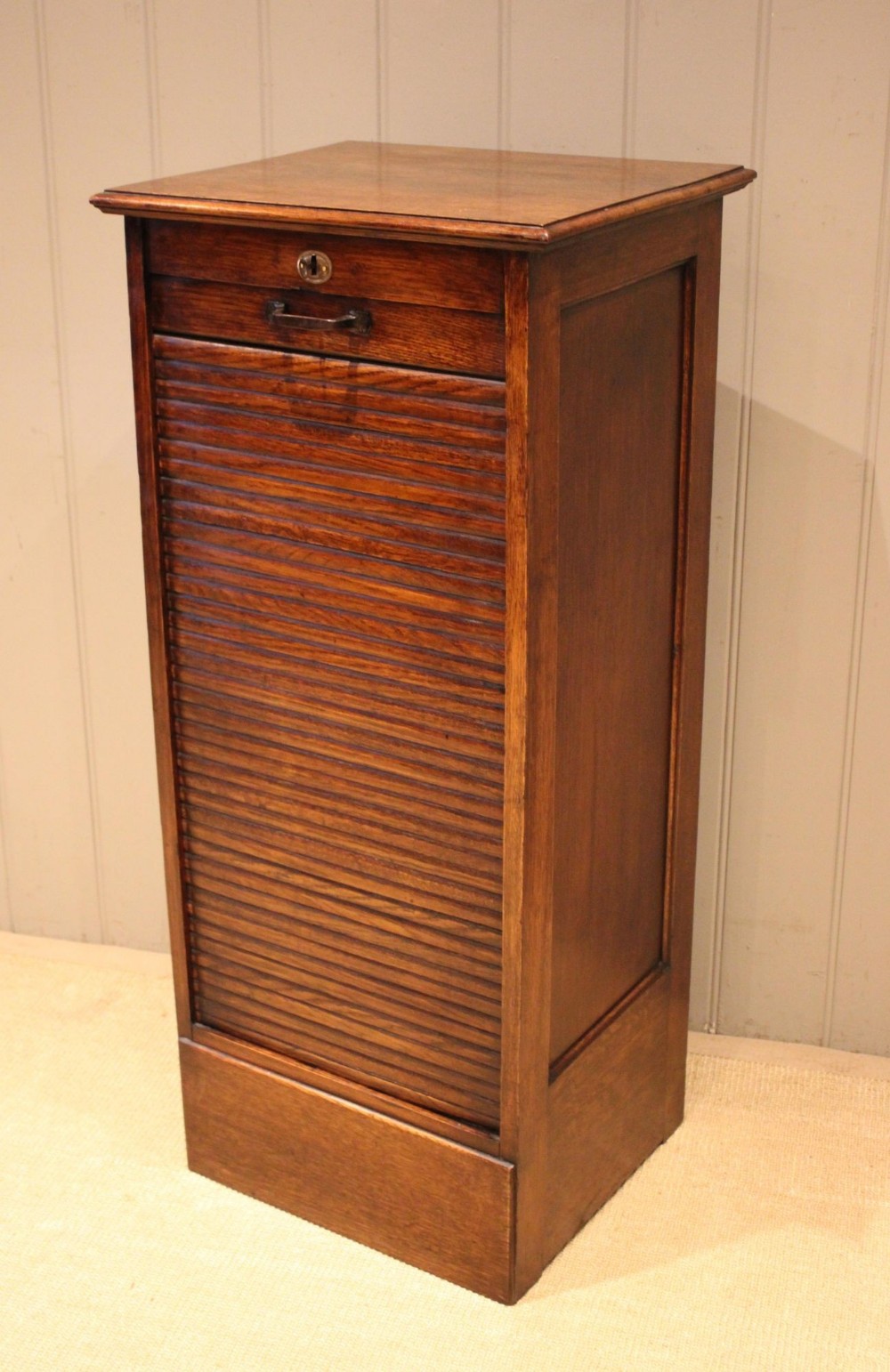 Oak Single Tambour Front Filing Cabinet