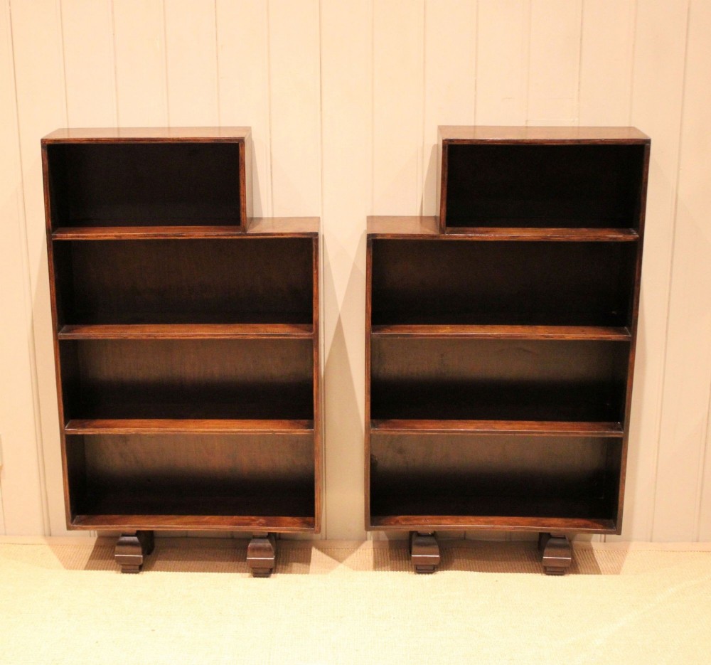 Pair Of Art Deco Oak Open Bookcases