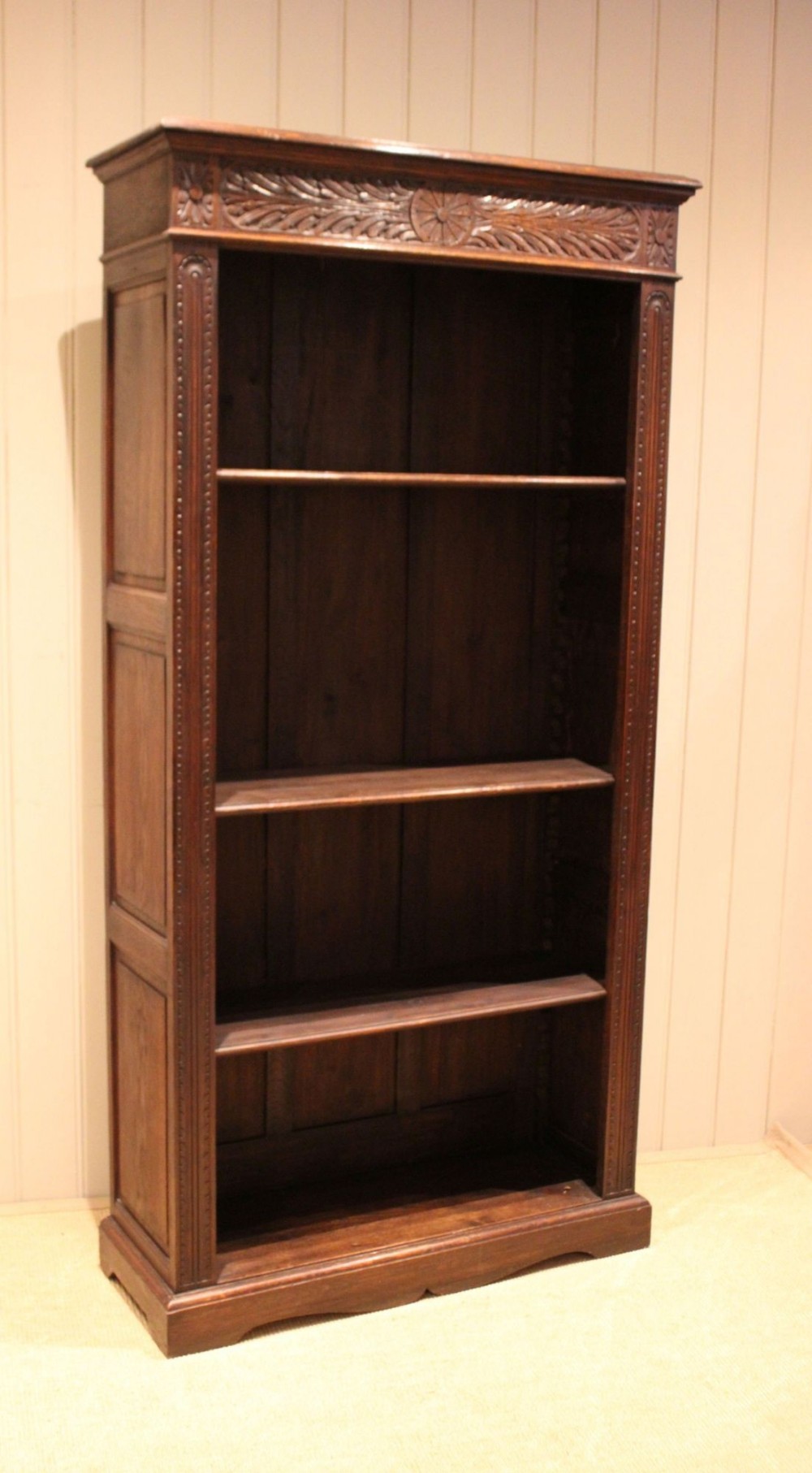 Large Solid Carved Oak Open Bookcase