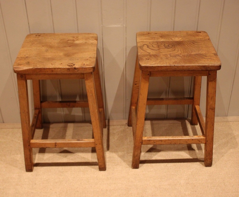 Pair Of Beech & Elm Stools

