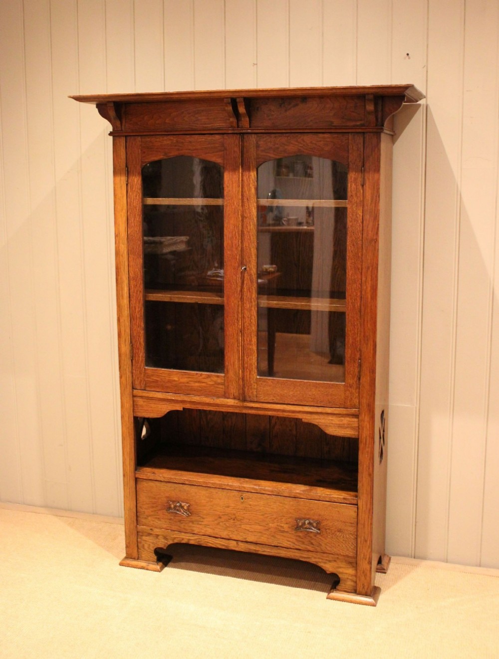 Solid Oak Arts & Crafts Cabinet Bookcase