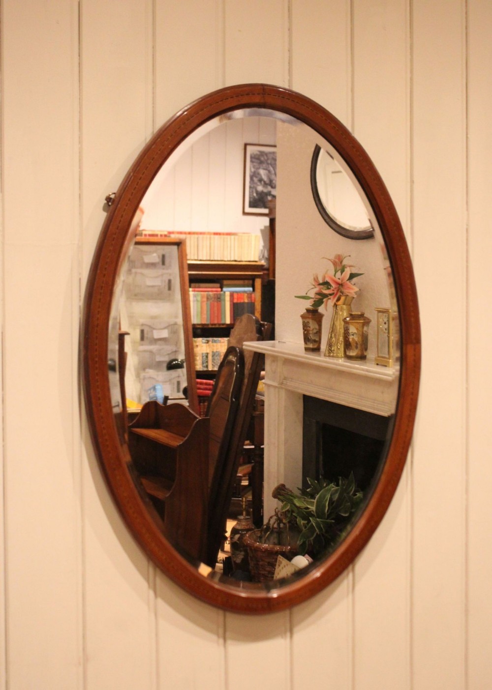 Large Edwardian Mahogany Oval Wall Mirror