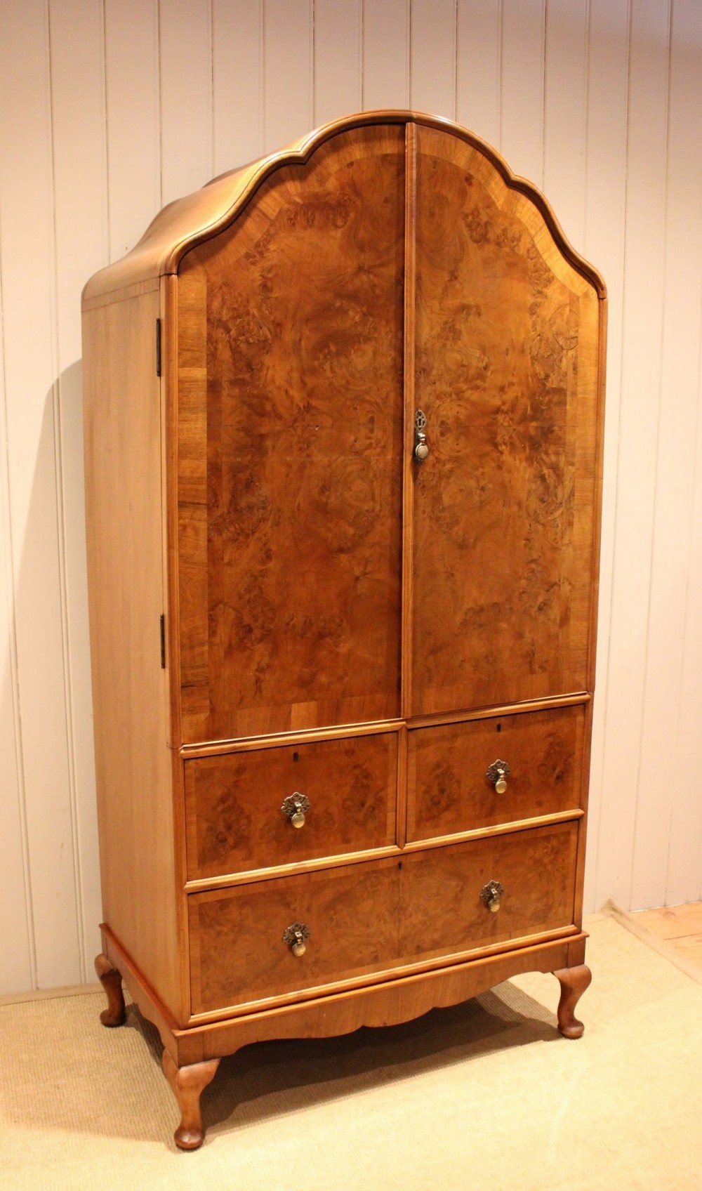 Burr Walnut Queen Anne Style Linen Press