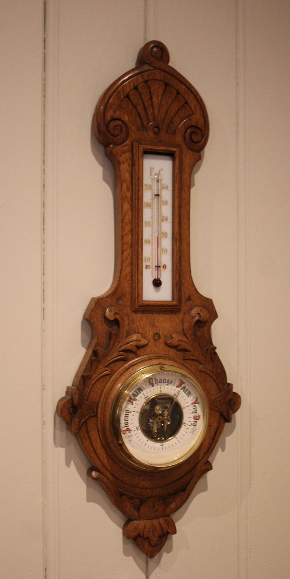 Carved Oak Banjo Barometer