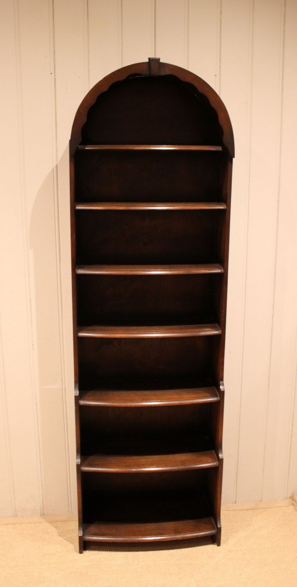 Tall Oak Arch Top Open Bookcase View II