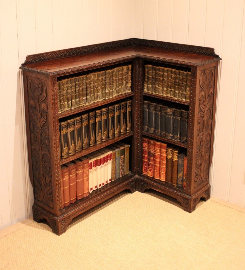 Unusual Late 19th Century Carved Oak Corner Bookcase View VII