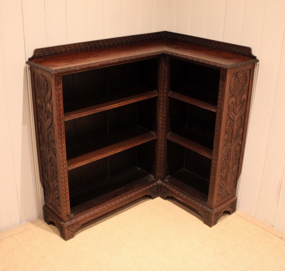 Unusual Late 19th Century Carved Oak Corner Bookcase View XII
