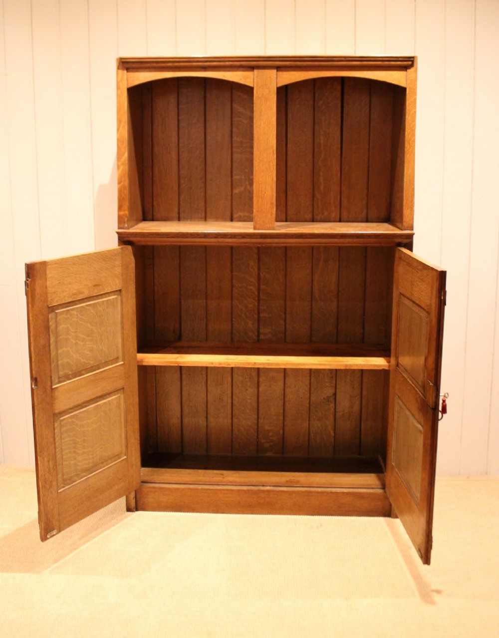 Substantial Golden Oak Arts & Crafts Cabinet View X