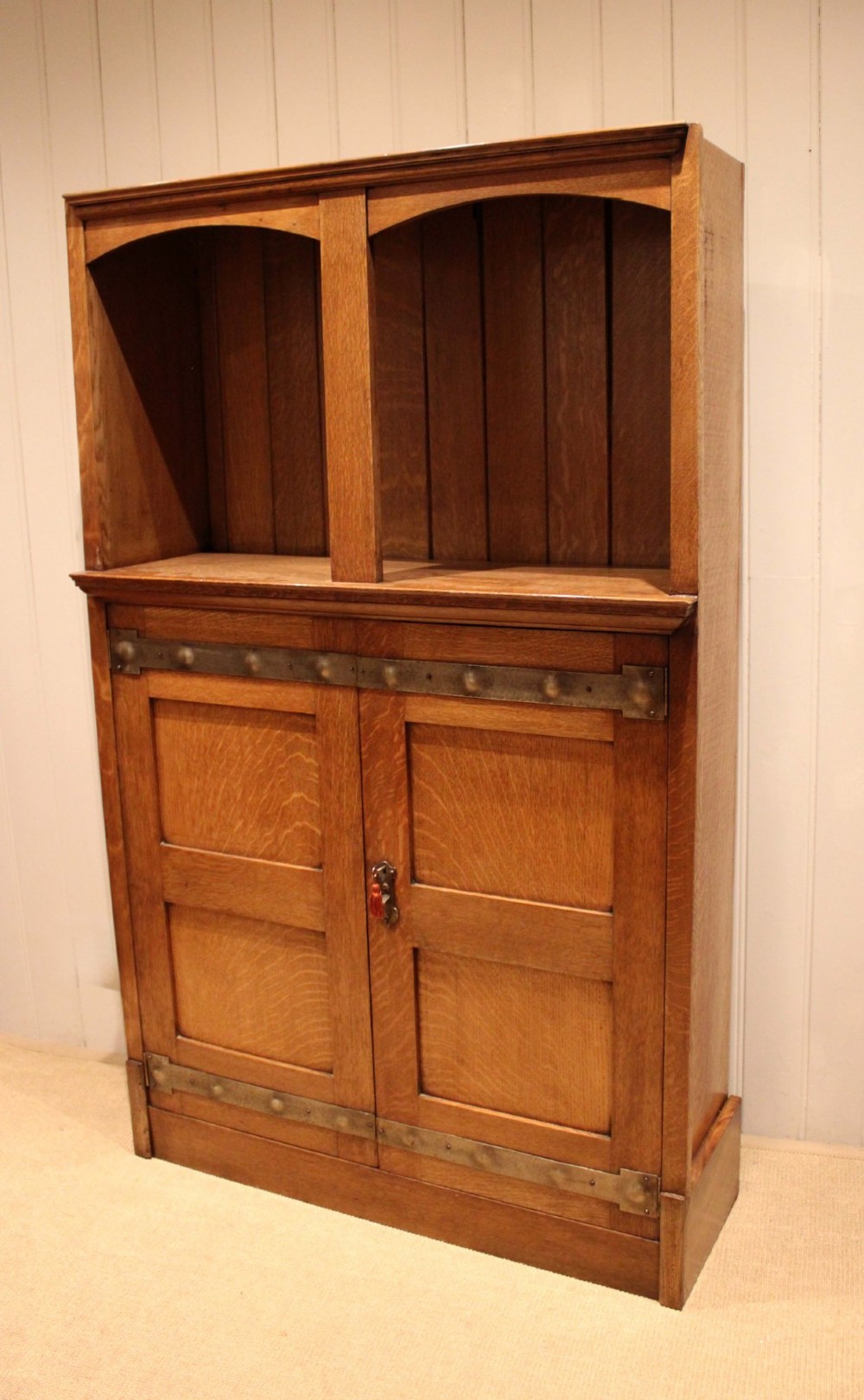 Substantial Golden Oak Arts & Crafts Cabinet View XI