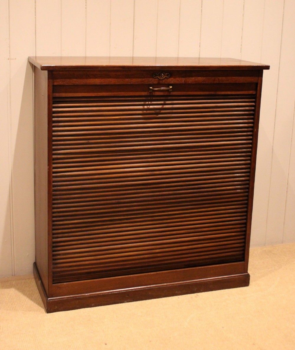 French Oak & Walnut Tambour Front Cabinet