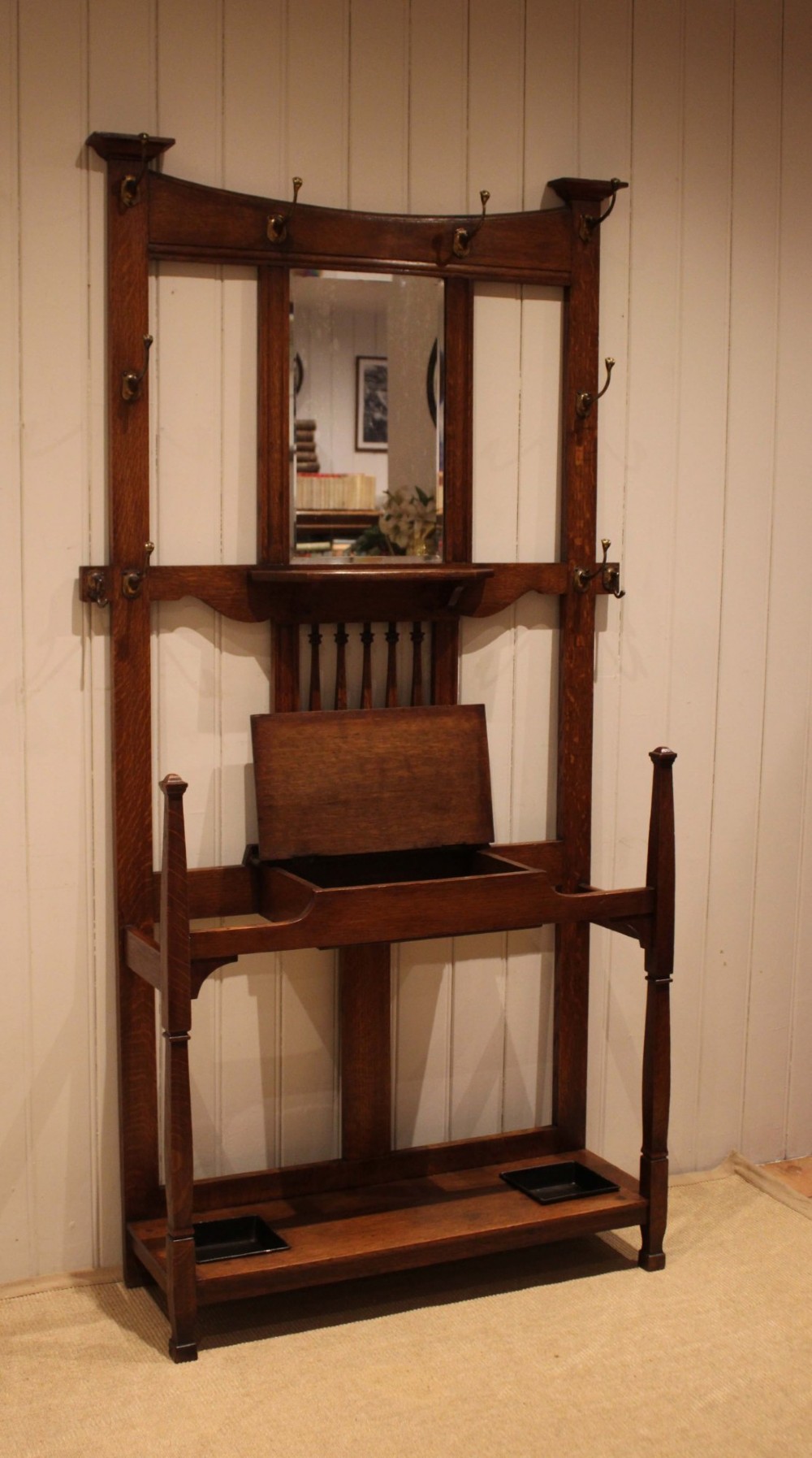Substantial Arts & Crafts Oak Hall Stand View V