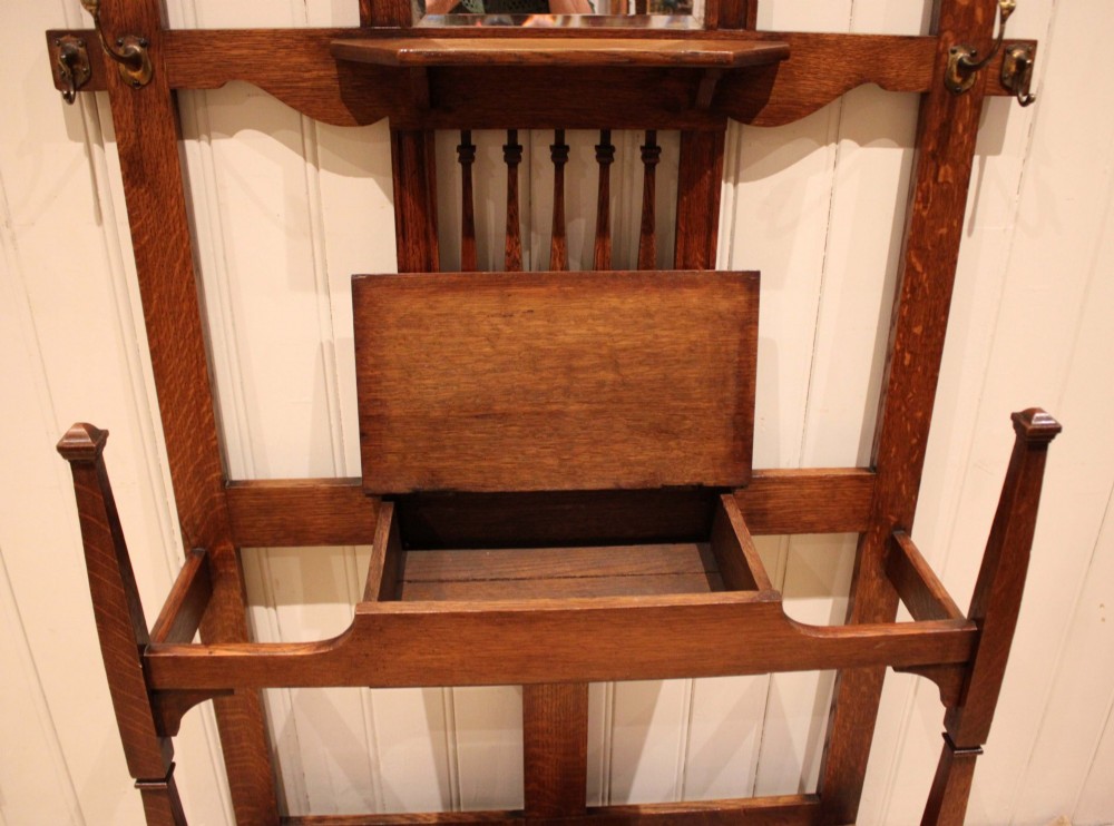 Substantial Arts & Crafts Oak Hall Stand View VI