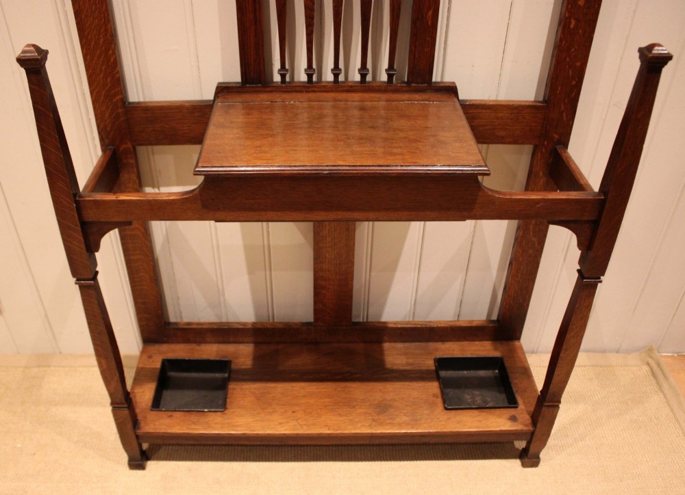 Substantial Arts & Crafts Oak Hall Stand View VII
