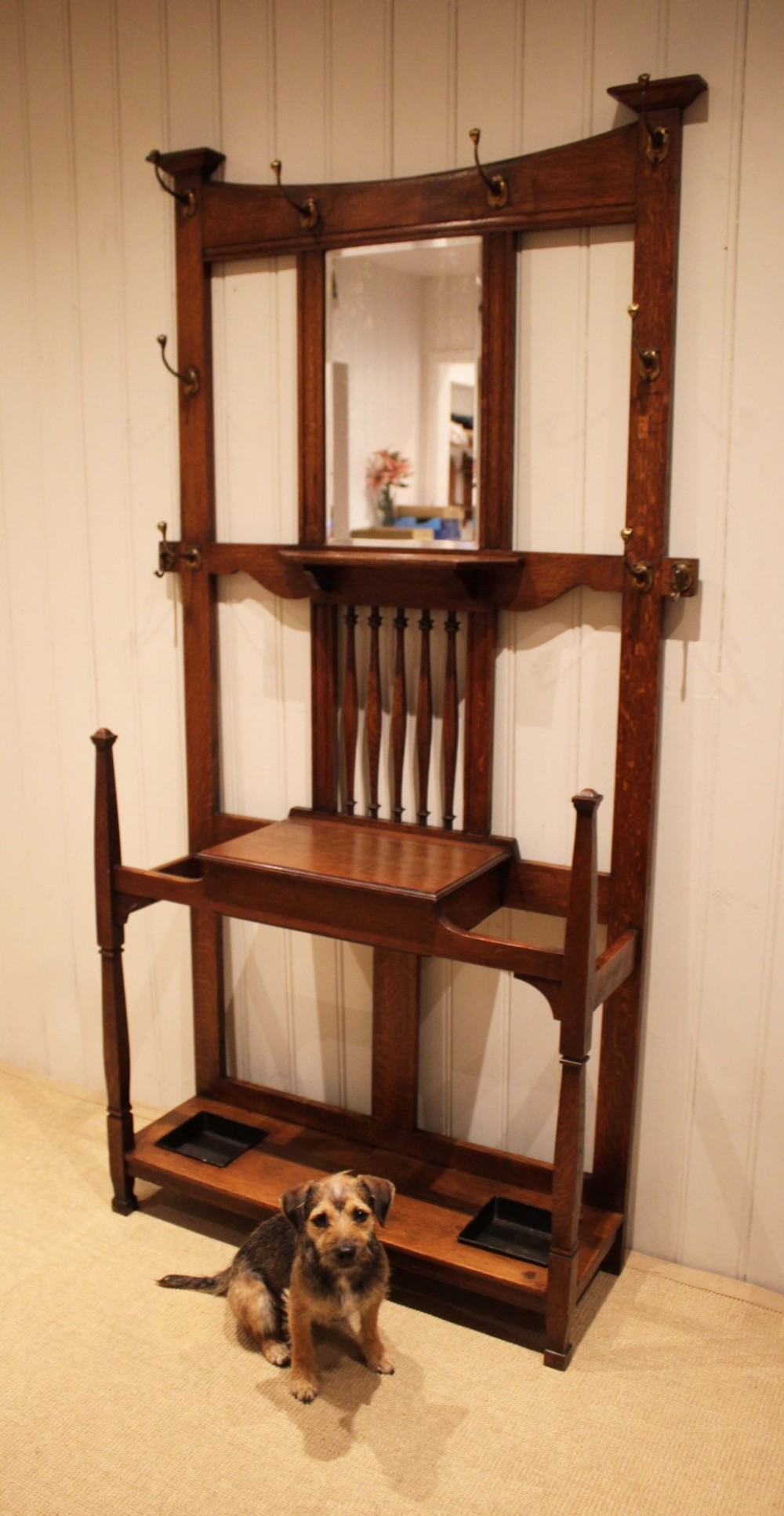 Substantial Arts & Crafts Oak Hall Stand View IX