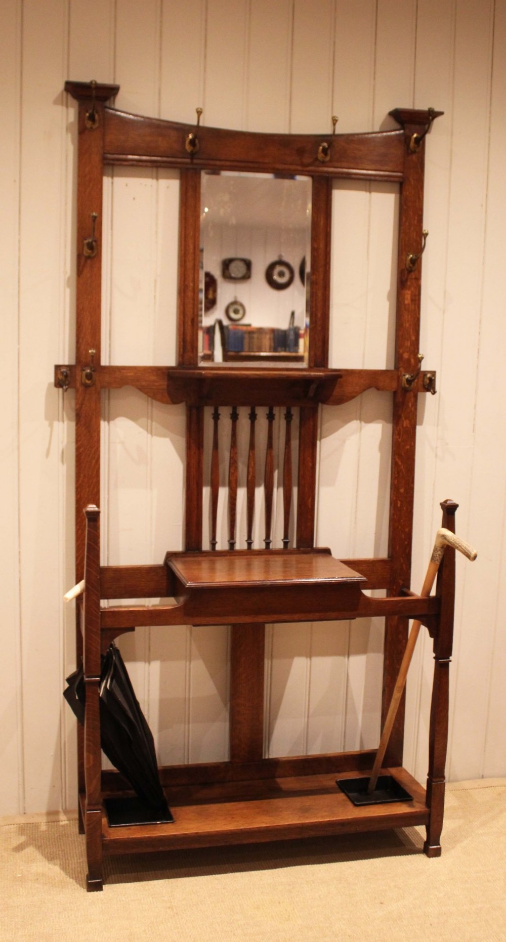 Substantial Arts & Crafts Oak Hall Stand View XI