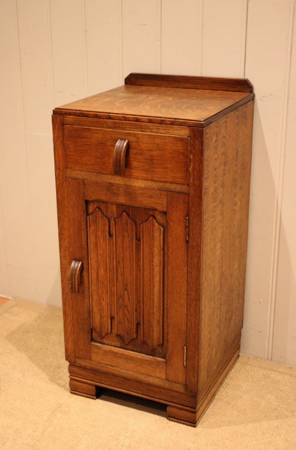 Oak Linenfold Bedside Cabinet View II