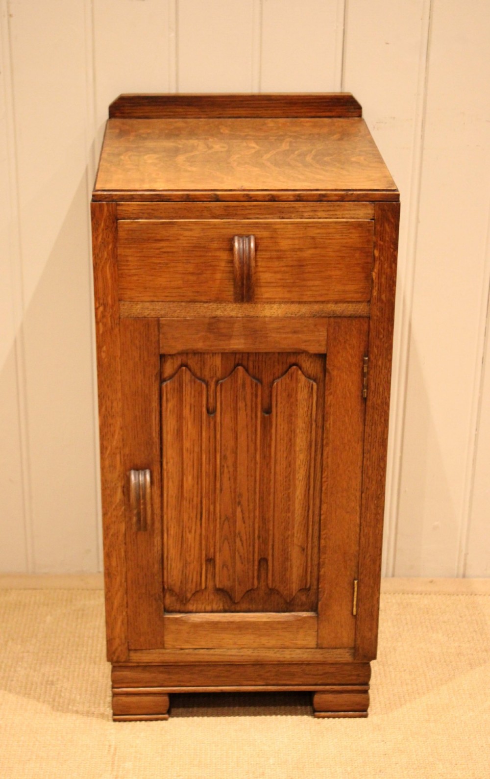 Oak Linenfold Bedside Cabinet