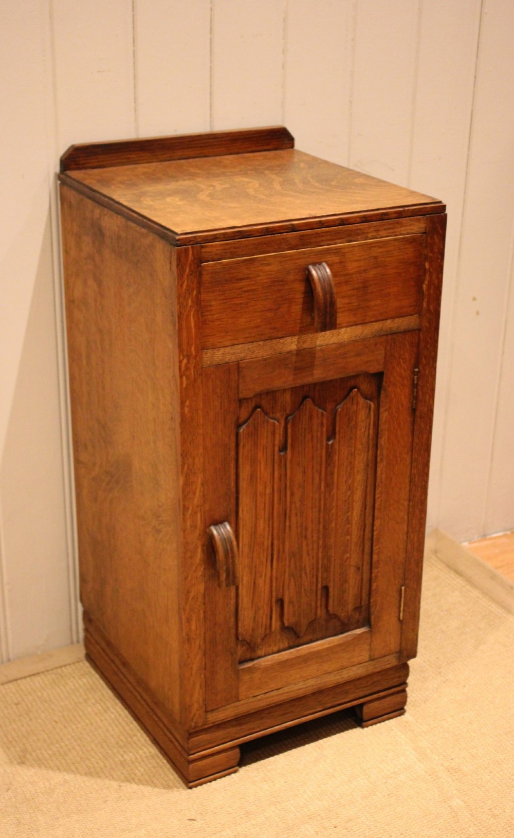Oak Linenfold Bedside Cabinet View III