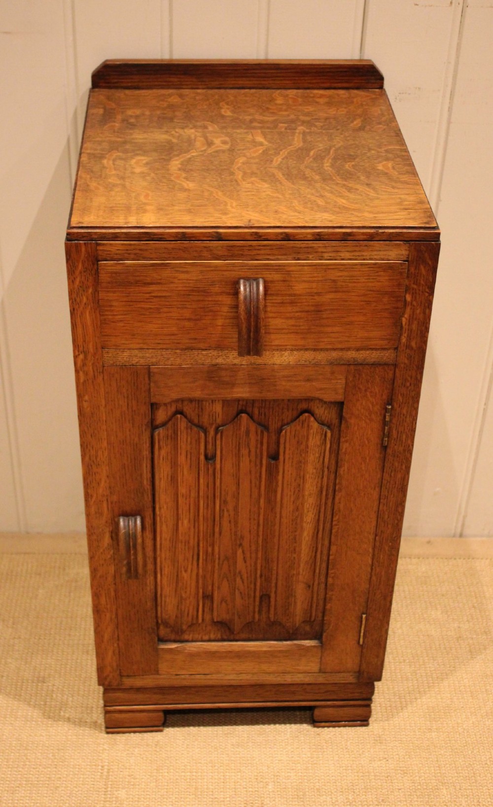 Oak Linenfold Bedside Cabinet View IV