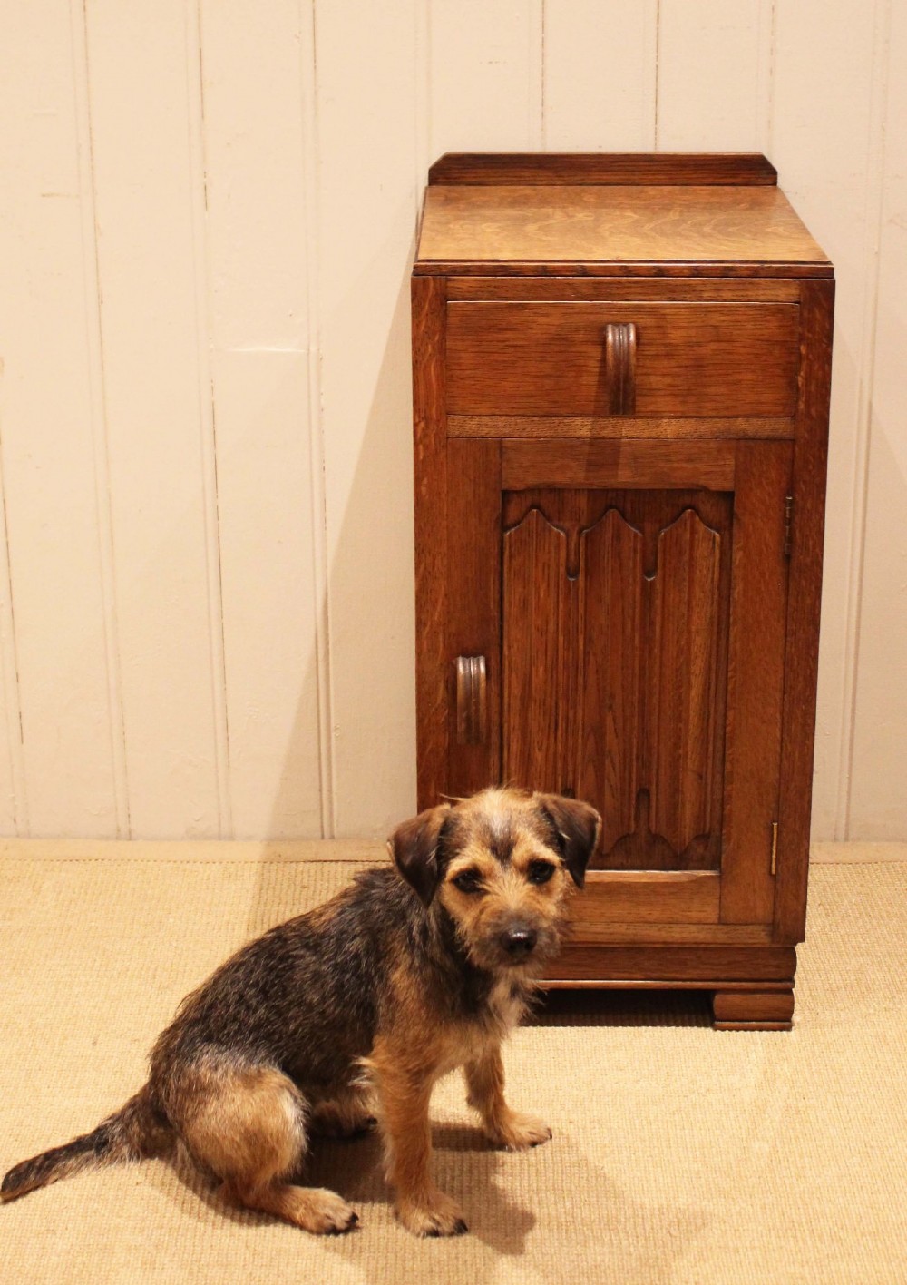 Oak Linenfold Bedside Cabinet View V