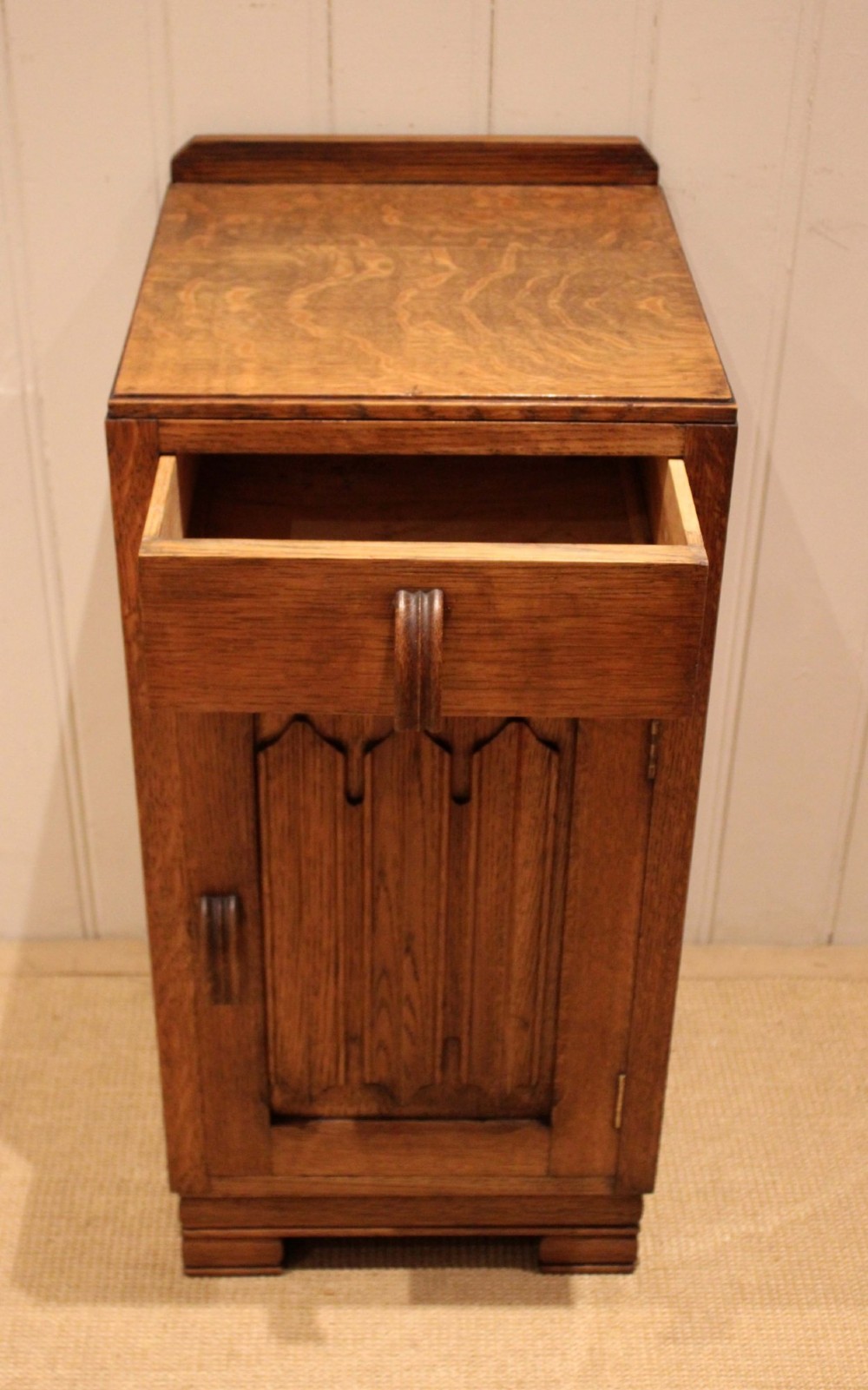 Oak Linenfold Bedside Cabinet View VII