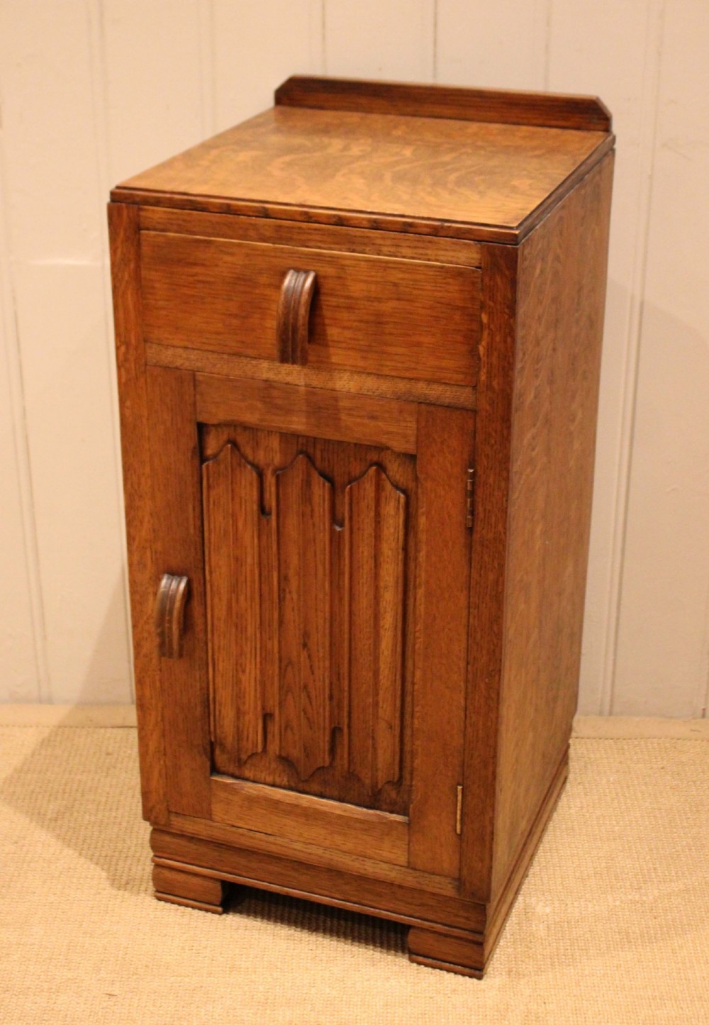 Oak Linenfold Bedside Cabinet View IX