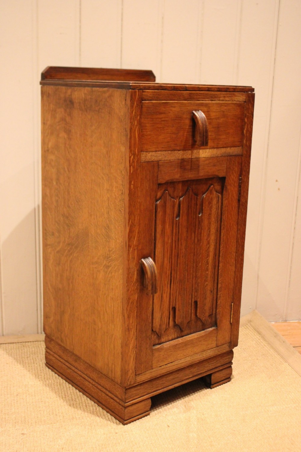 Oak Linenfold Bedside Cabinet View X